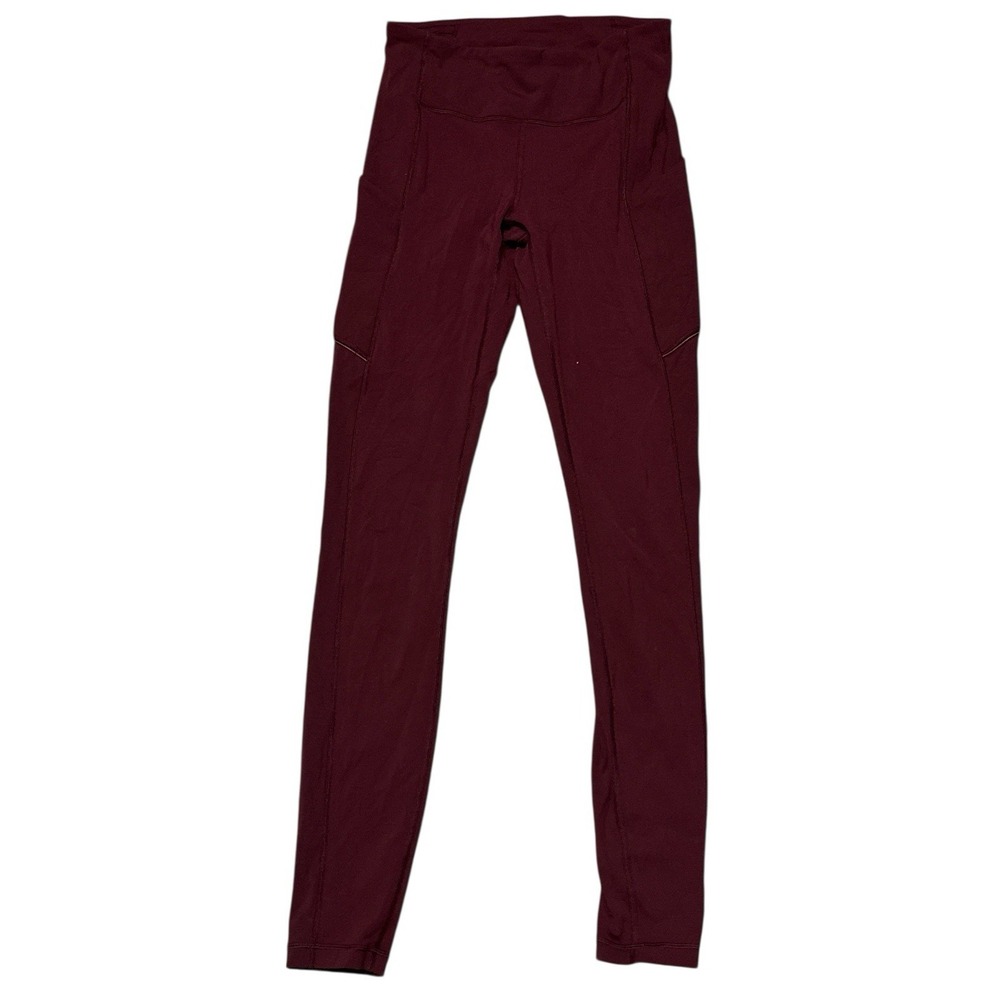 Lululemon Maroon Women's Leggings With Tie, Pockets & Back Zip Pocket Size 4